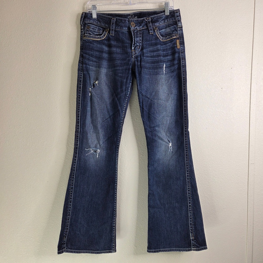 Silver Jeans Womens 30 Frances Bootcut Distressed Dark Wash‎ Denim